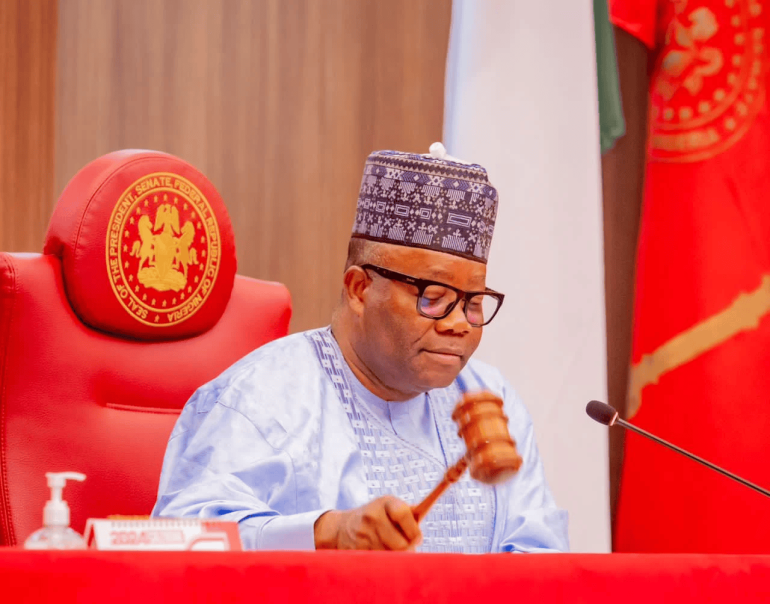 Senate President Godswill Akpabio announcing Senate approval for Nigerian troop deployment to Benin during plenary session.